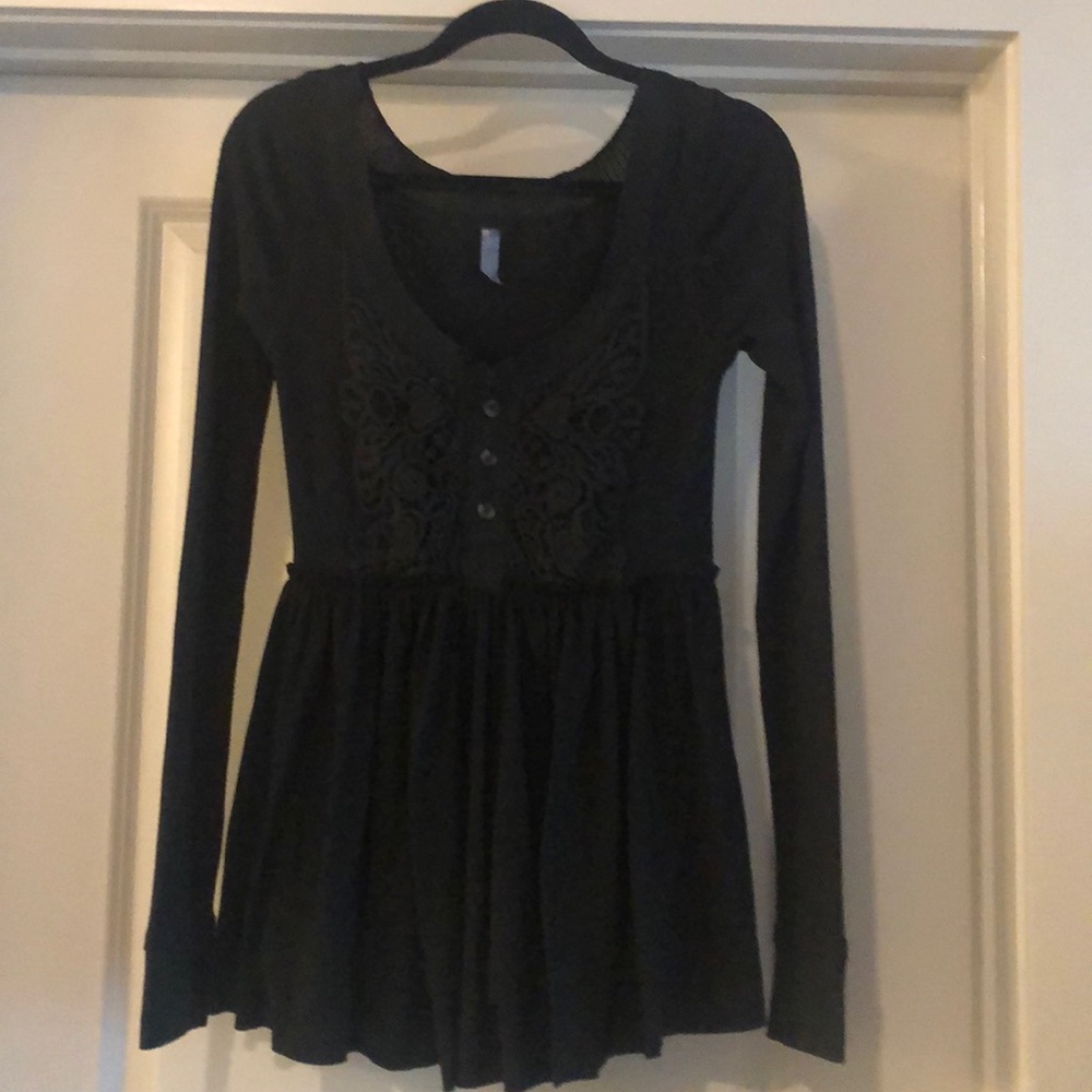 Free People Cozy& Cute Crochet Design Peplum Tunic